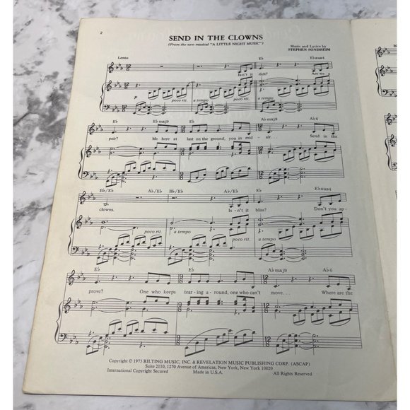 A Little Night Music Piano Sheet Music Send in the Clowns Stephen Sondheim 1973 - Picture 2 of 4